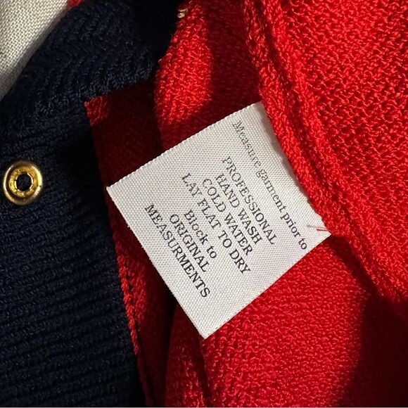 St. John Red Navy Zip Sweater Jacket Sz 2 Santana Knit Studded Preppy Office - Picture 12 of 13